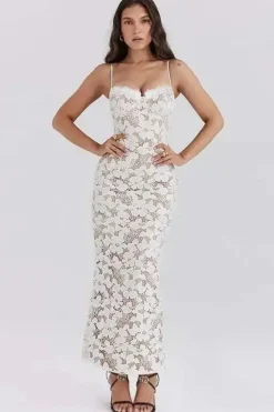 Robe de soirée blanche dentelle longue