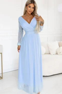 Robe de soirée bleue chic longue dos nu