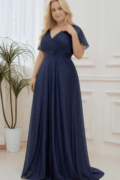 Robe de soirée bleue grande taille à sequins