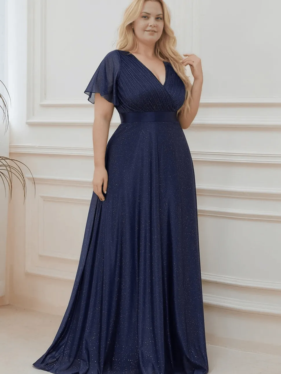 Robe de soirée bleue grande taille à sequins