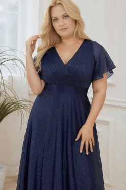 Robe de soirée bleue grande taille à sequins