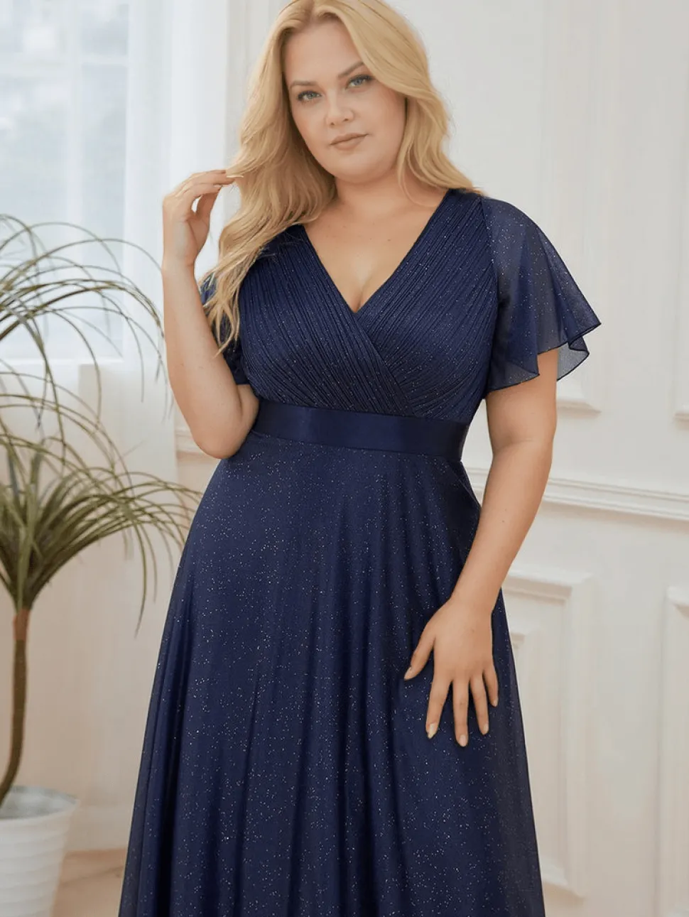 Robe de soirée bleue grande taille à sequins