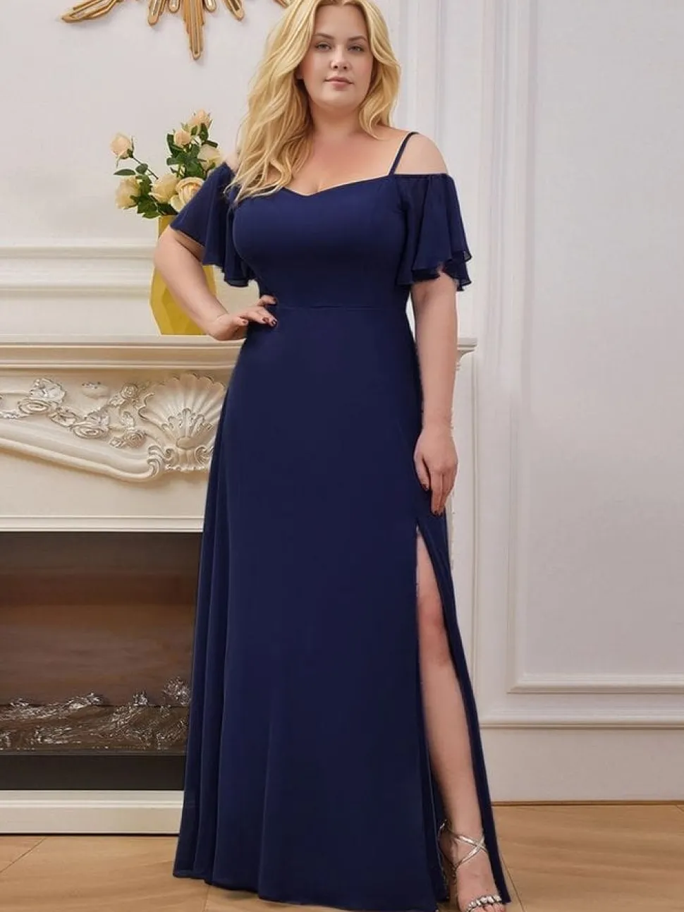 Robe de soirée bleue longue plus size