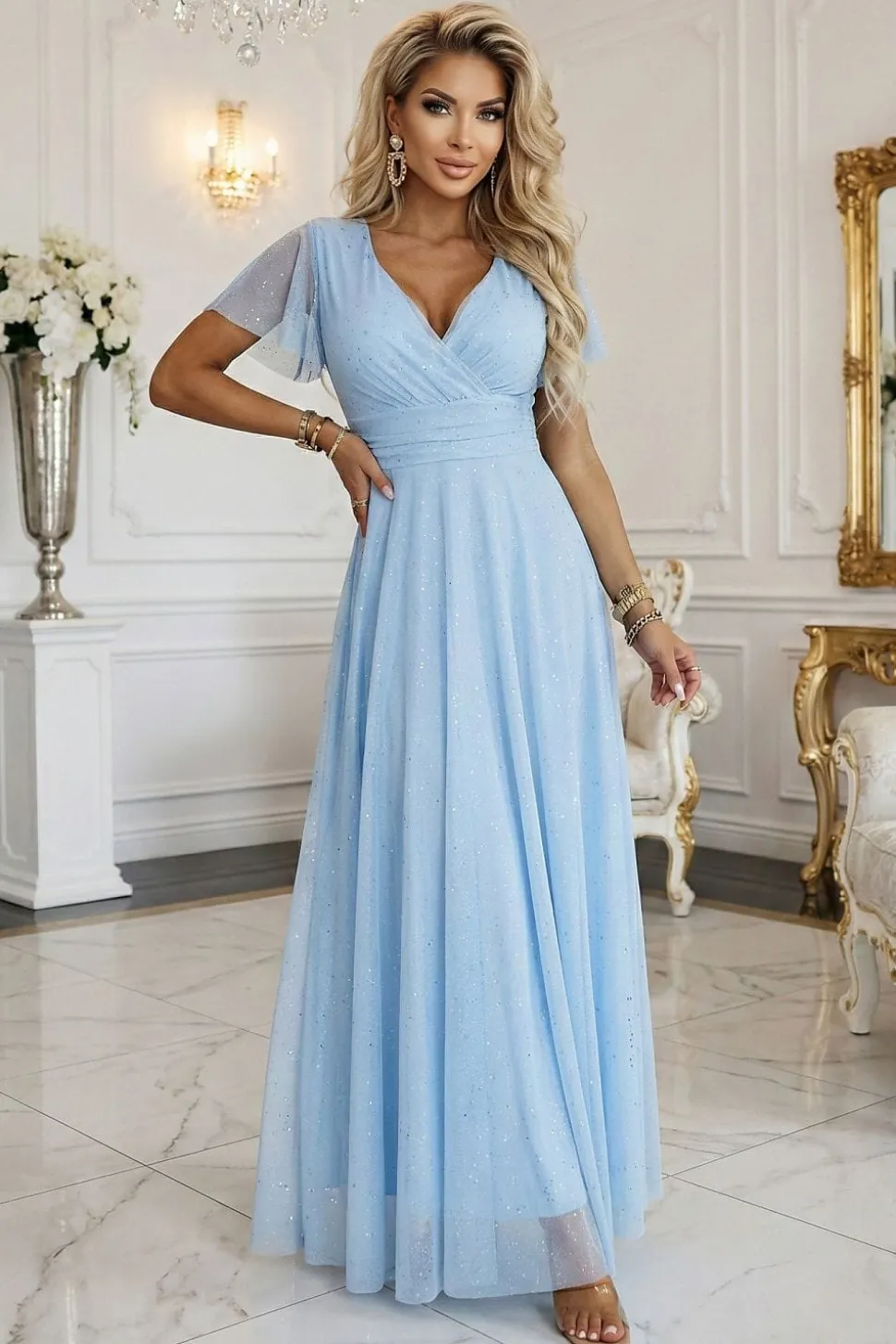 Robe de soirée bleue longue scintillante