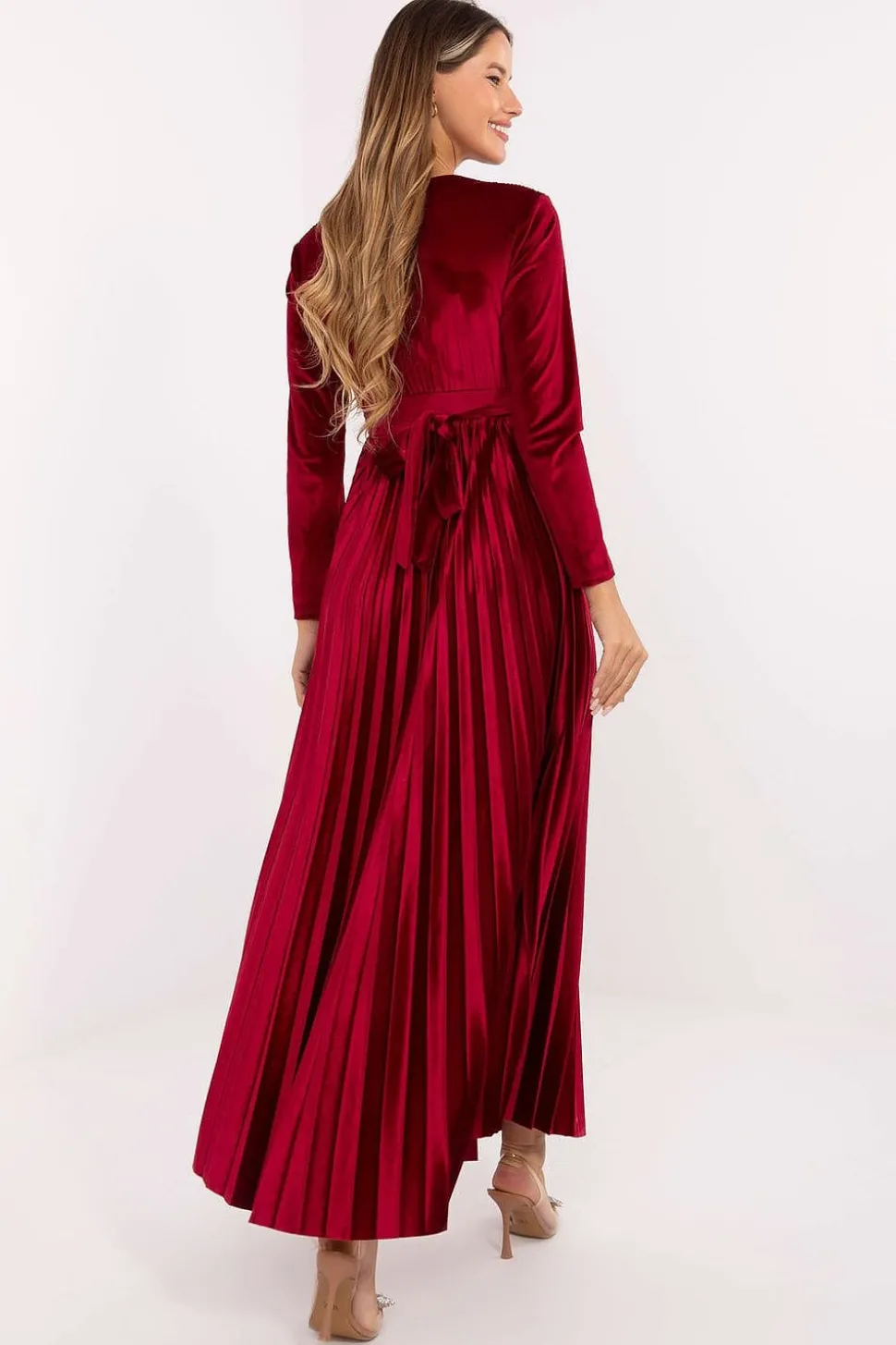 Robe de soirée bordeaux chic longue manches longues