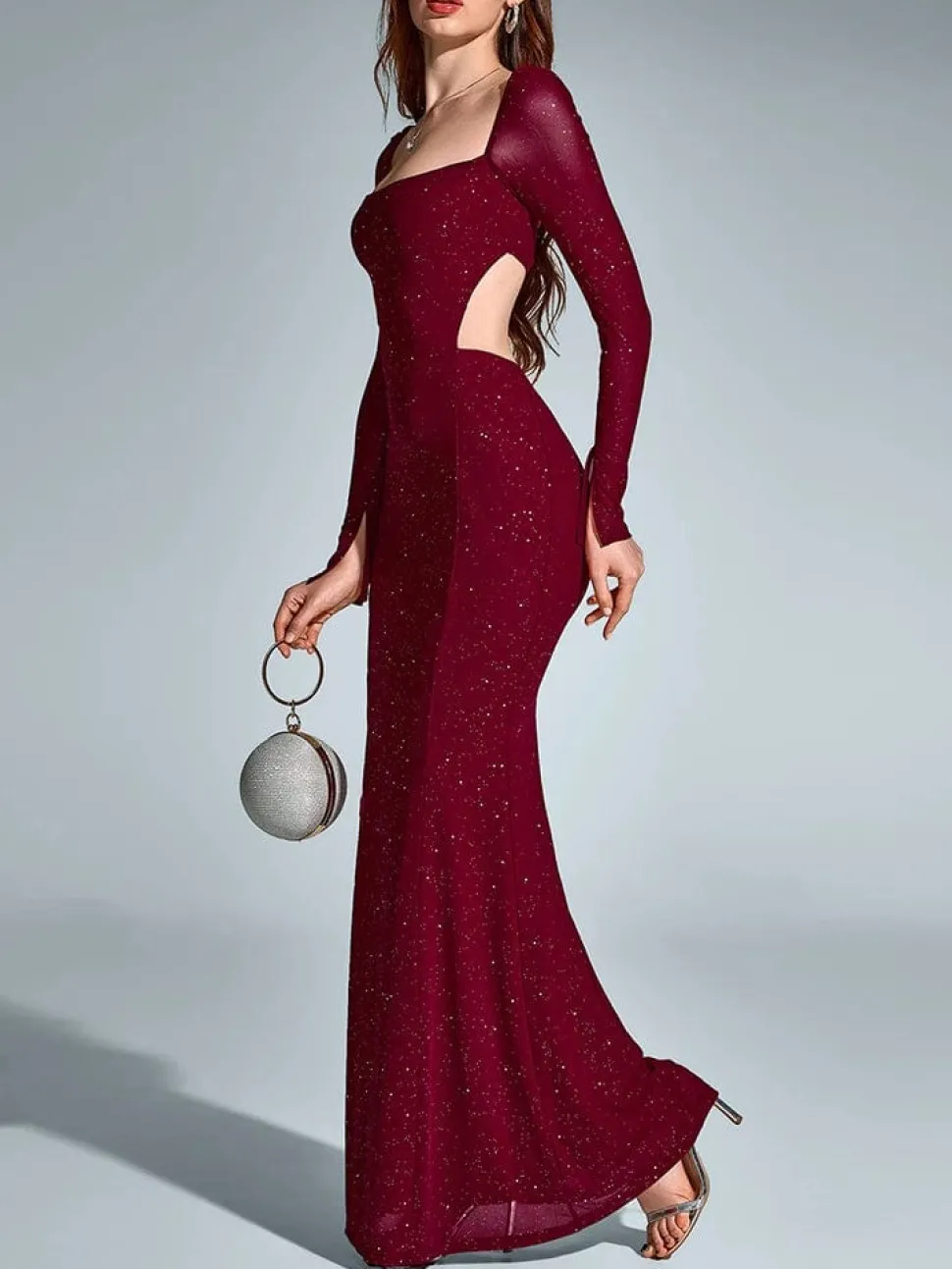 Robe de soirée bordeaux fendue