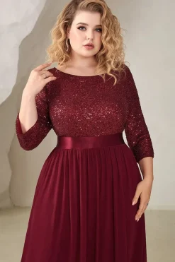 Robe de soirée bordeaux grande taille à paillettes