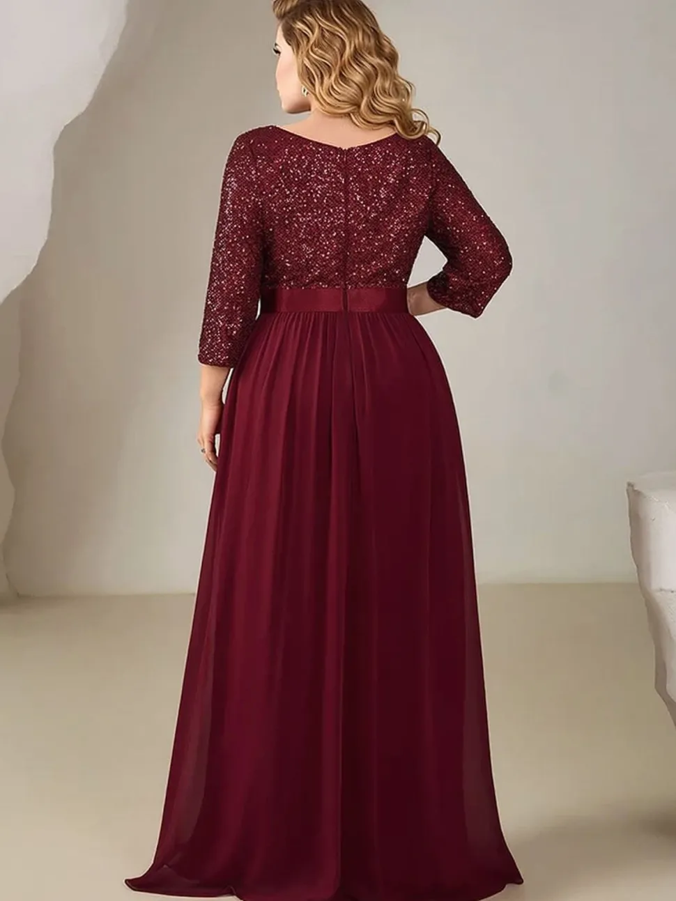 Robe de soirée bordeaux grande taille à paillettes
