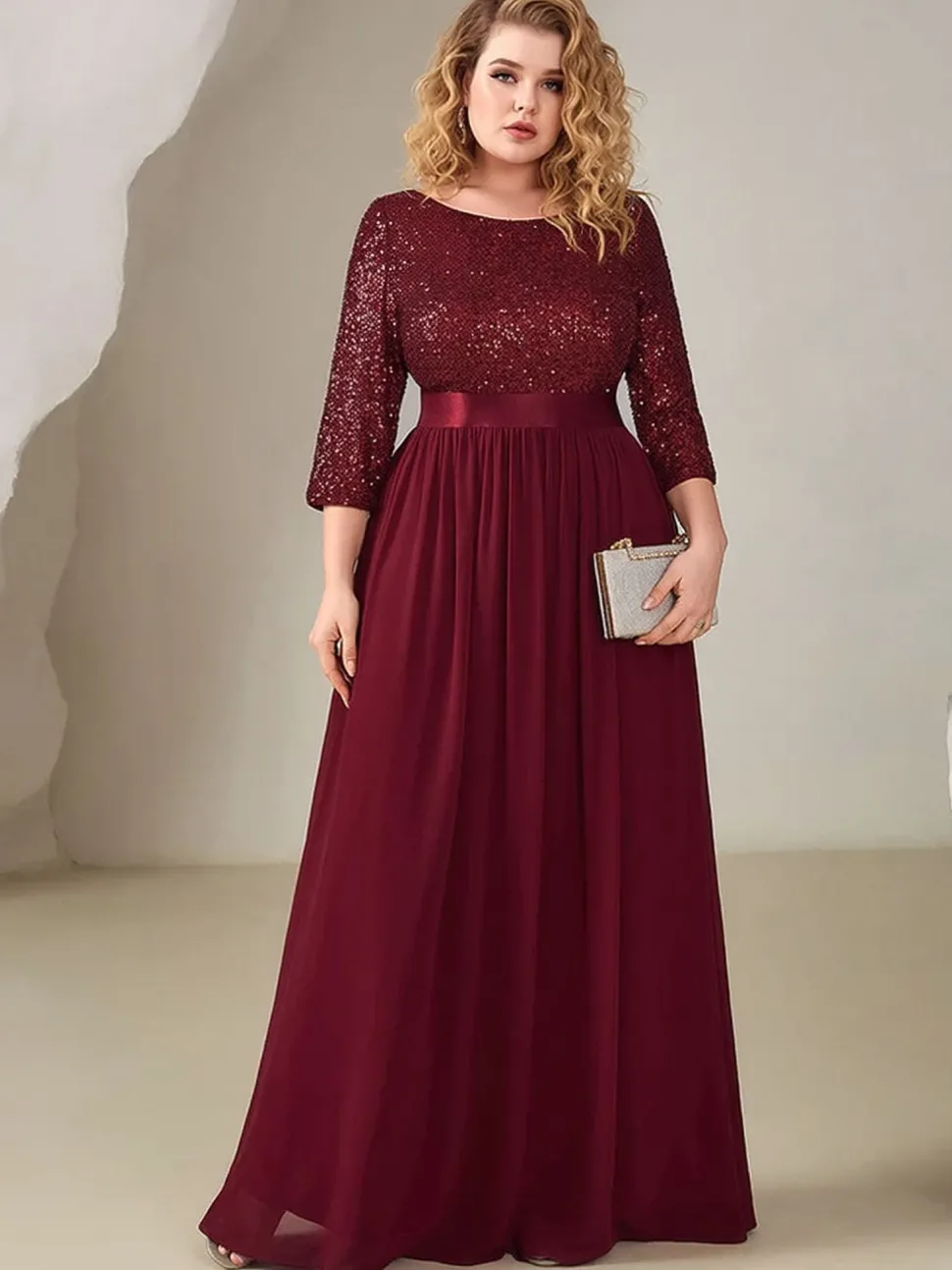 Robe de soirée bordeaux grande taille à paillettes