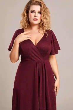 Robe de soirée bordeaux grande taille à fente asymétrique