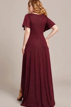 Robe de soirée bordeaux grande taille à fente asymétrique