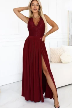 Robe de soirée bordeaux longue fendue chic