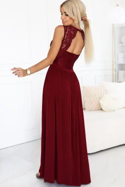 Robe de soirée bordeaux longue fendue chic