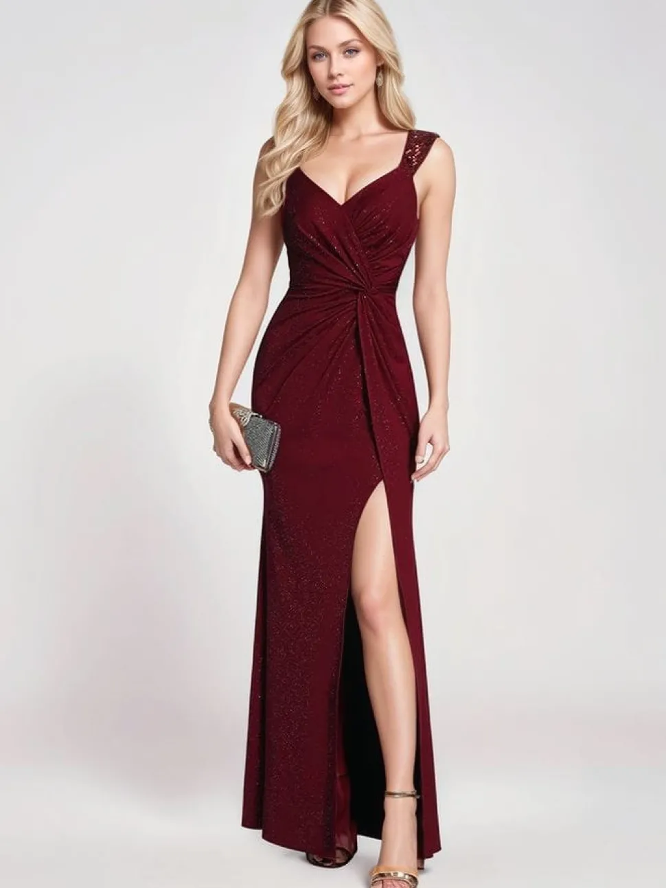 Robe de soirée bordeaux longue à paillettes