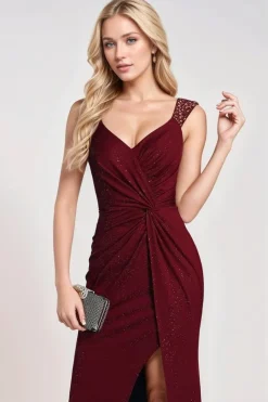 Robe de soirée bordeaux longue à paillettes