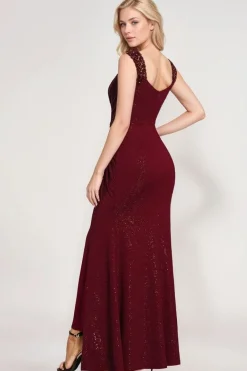Robe de soirée bordeaux longue à paillettes