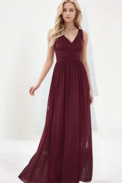 Robe de soirée bordeaux longue taille empire