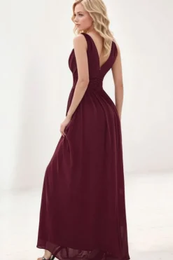 Robe de soirée bordeaux longue taille empire