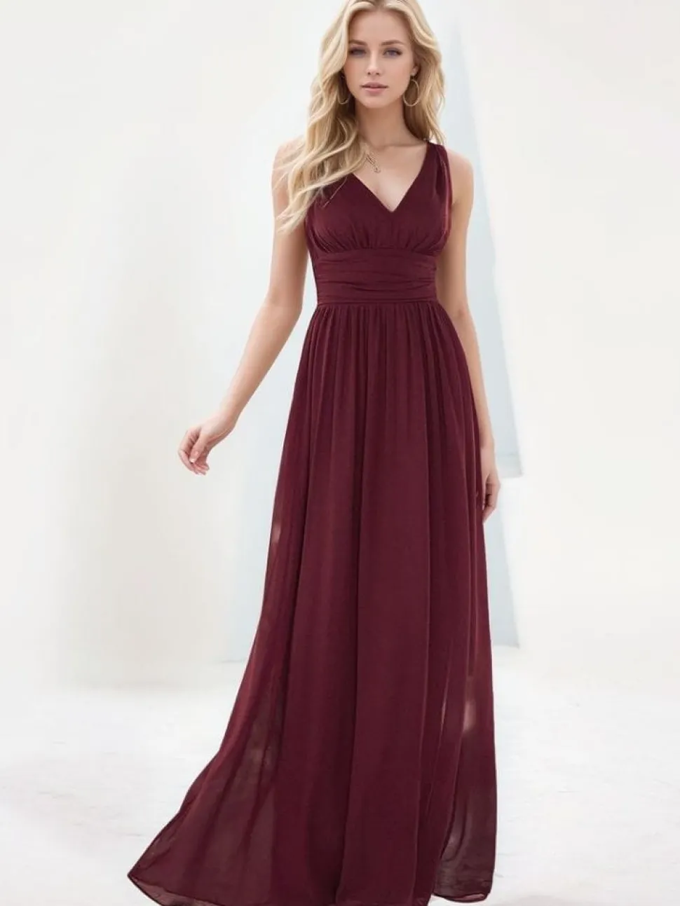 Robe de soirée bordeaux longue taille empire