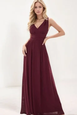 Robe de soirée bordeaux longue taille empire