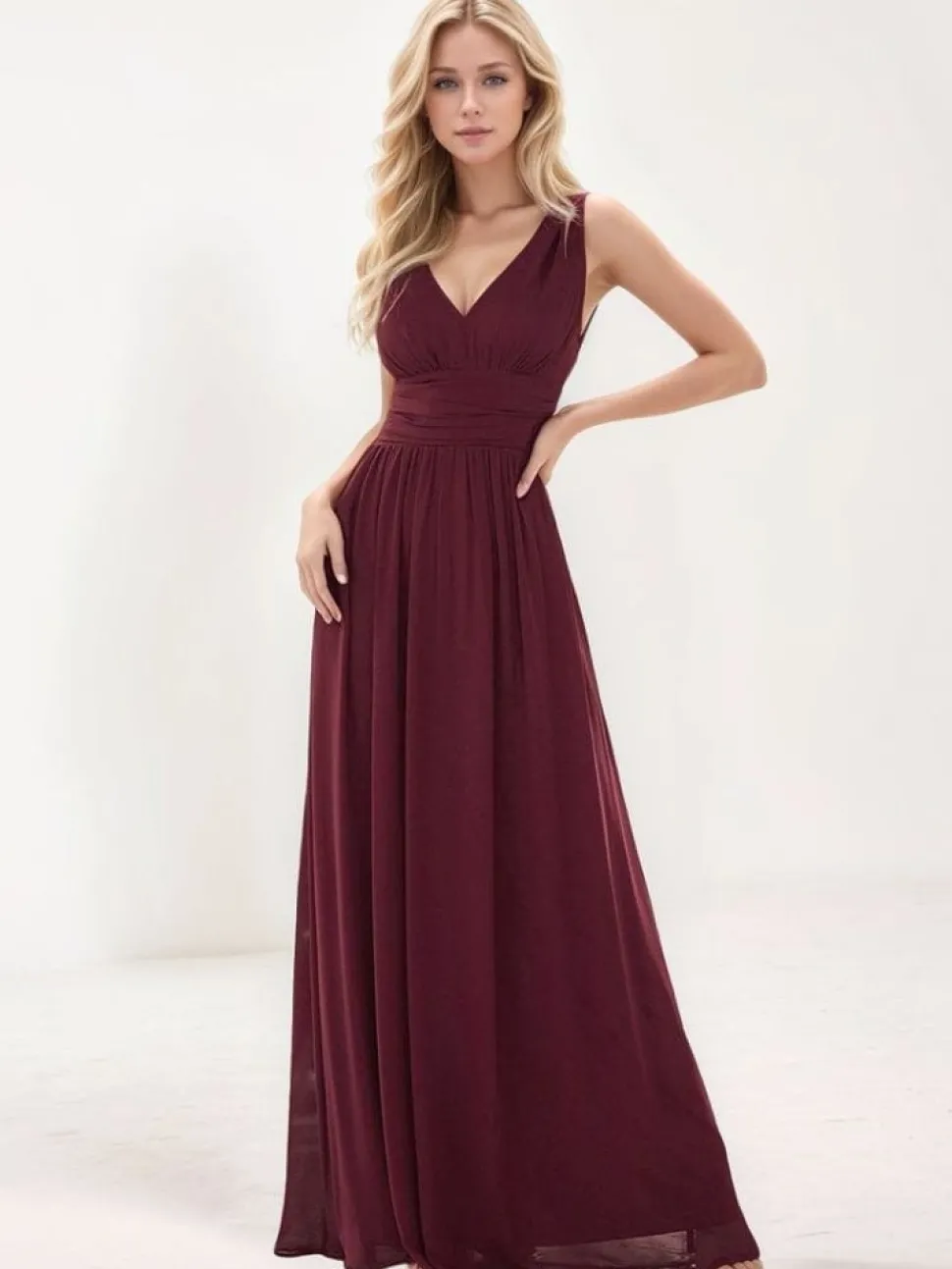 Robe de soirée bordeaux longue taille empire
