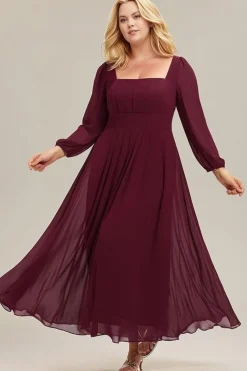 Robe de soirée bordeaux à manches longues grande taille