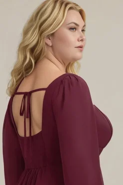 Robe de soirée bordeaux à manches longues grande taille