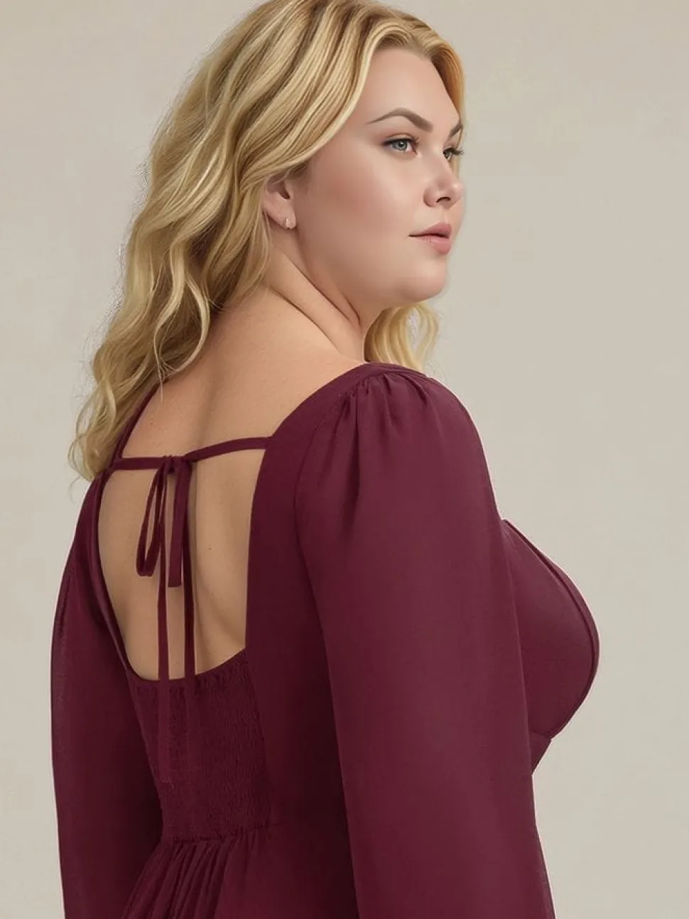 Robe de soirée bordeaux à manches longues grande taille