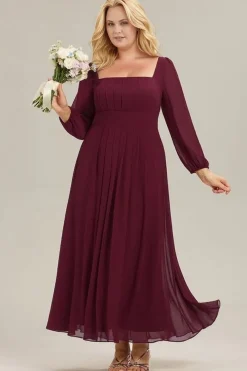 Robe de soirée bordeaux à manches longues grande taille