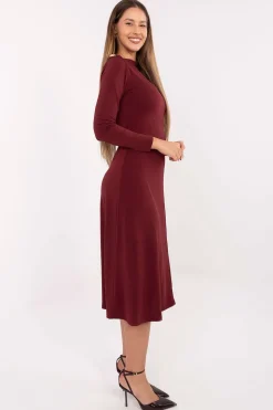 Robe de soirée bordeaux midi manches longues