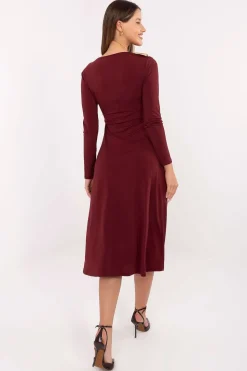 Robe de soirée bordeaux midi manches longues