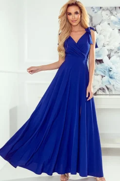 Robe de soirée chic bleue longue sans manches