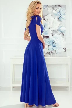Robe de soirée chic bleue longue sans manches