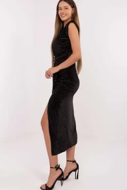 Robe de soirée chic fendue noire midi