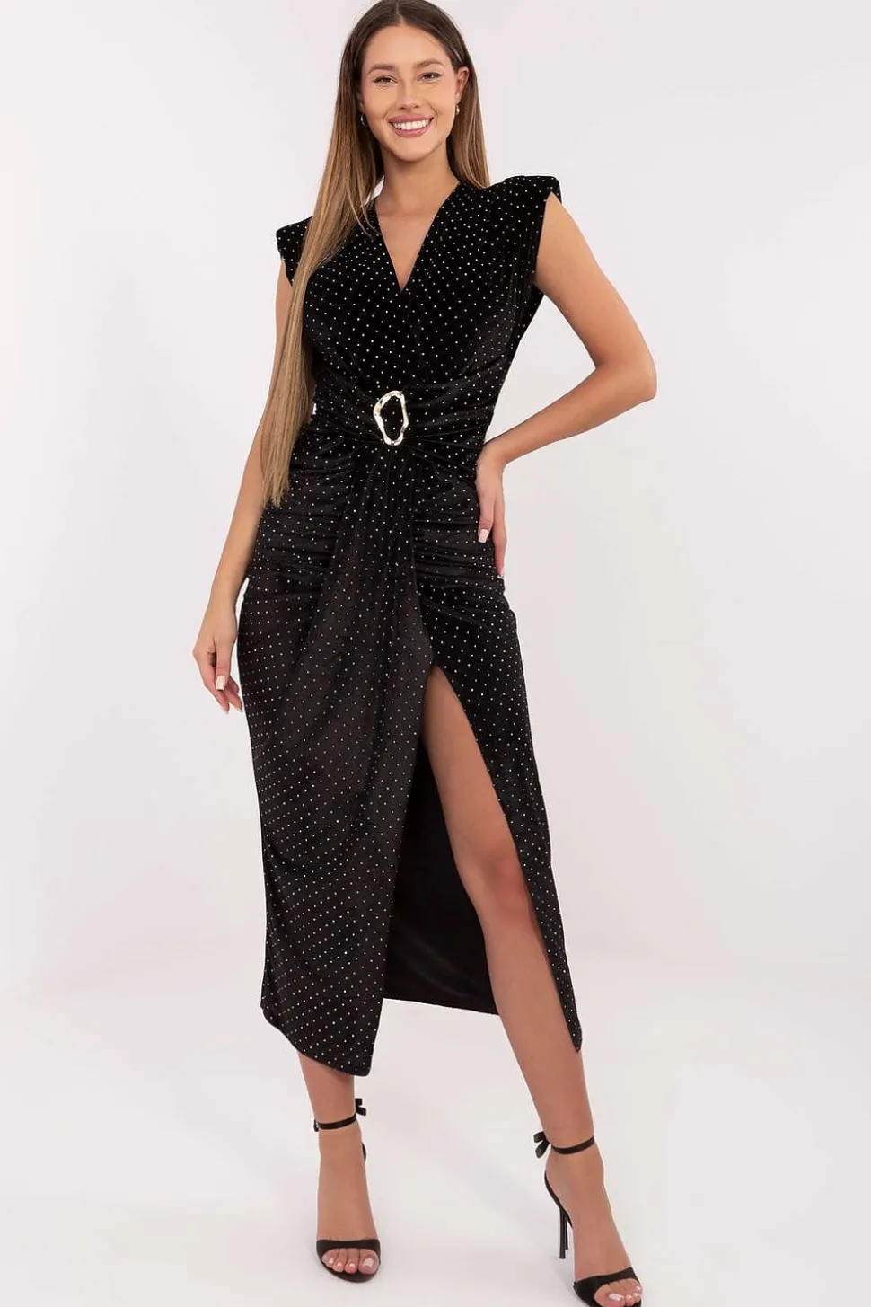 Robe de soirée chic fendue noire midi