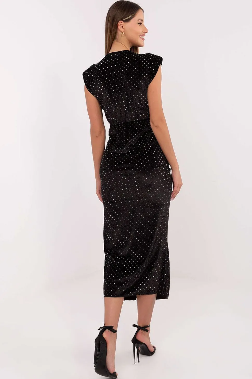 Robe de soirée chic fendue noire midi