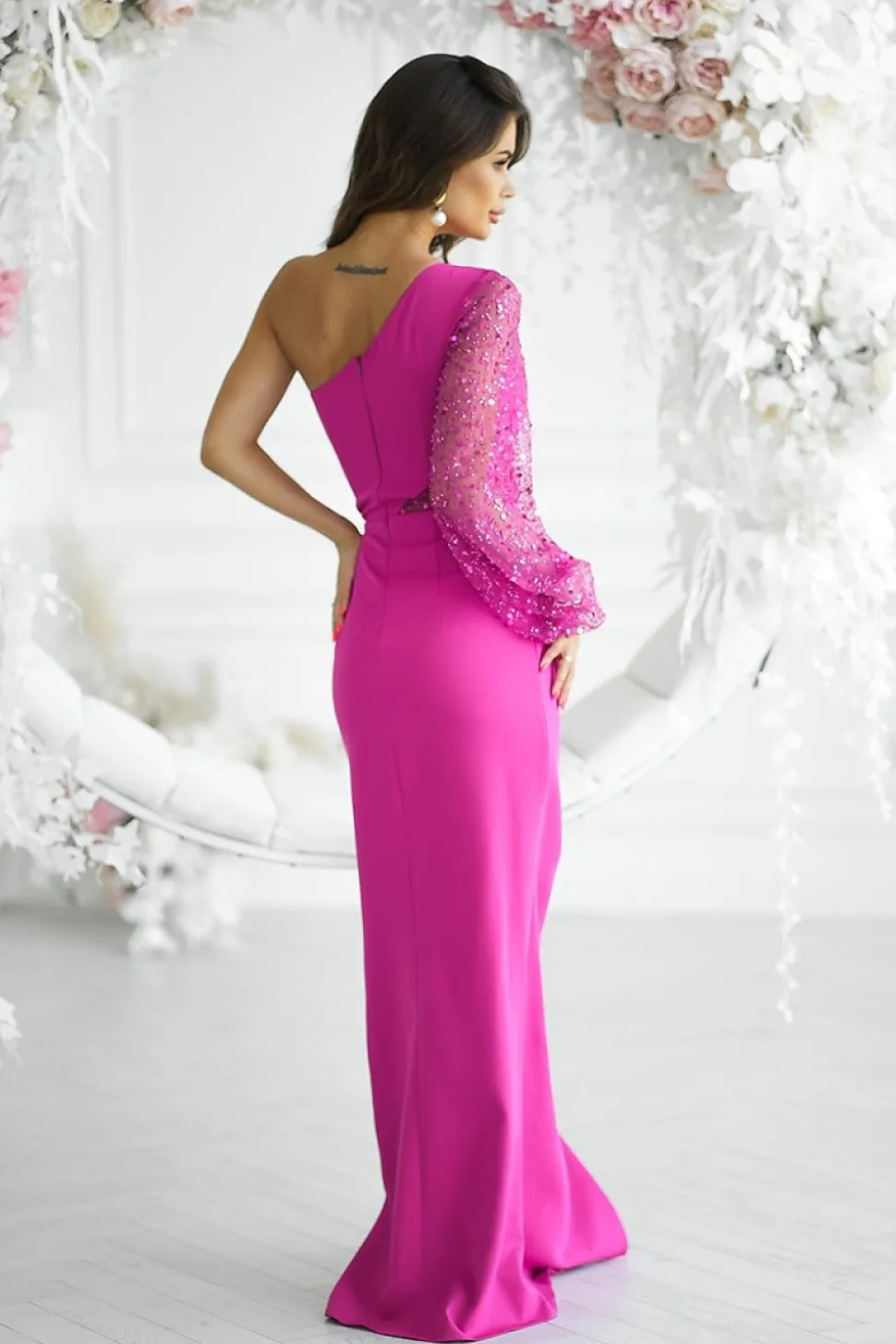 Robe de soirée chic fendue à une épaule