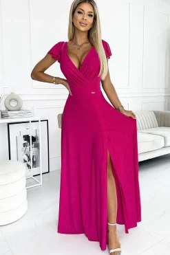 Robe de soirée chic fuchsia longue fendue