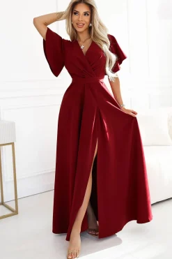Robe de soirée chic longue fendue rouge cerise