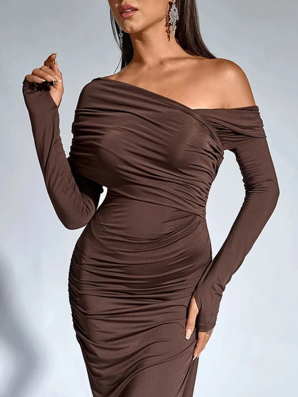 Robe de soirée chic longue manches longues