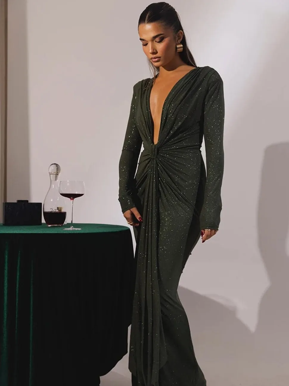 Robe de soirée chic manche longue fendue