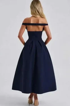 Robe de soirée chic midi col bardot
