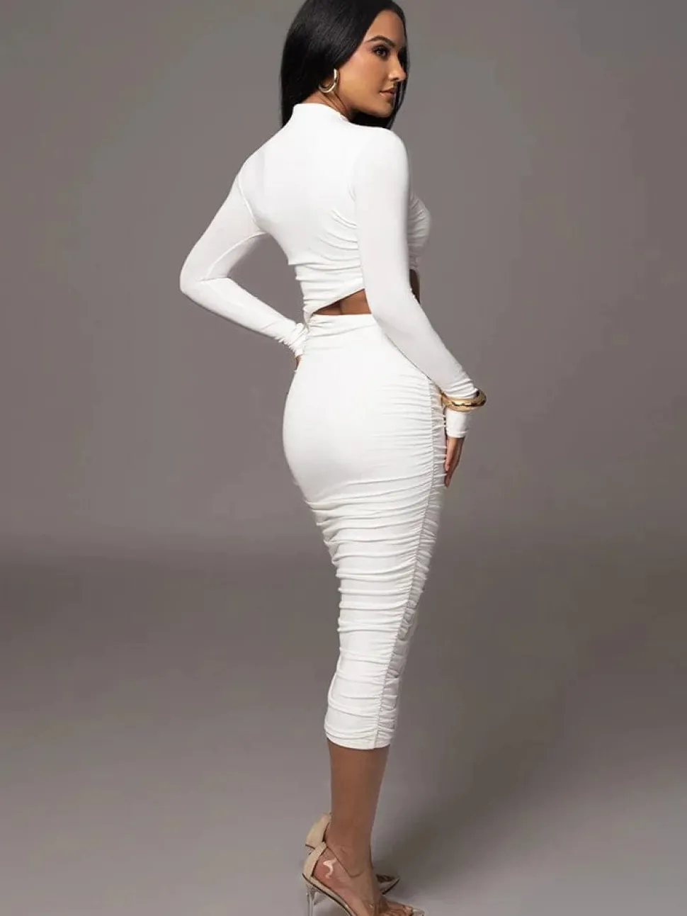 Robe de soirée chic midi à manche longue