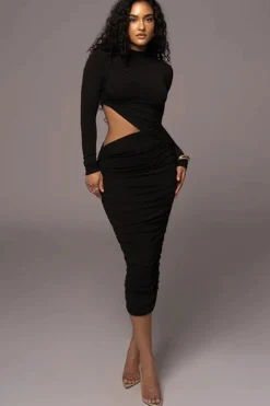 Robe de soirée chic midi à manche longue
