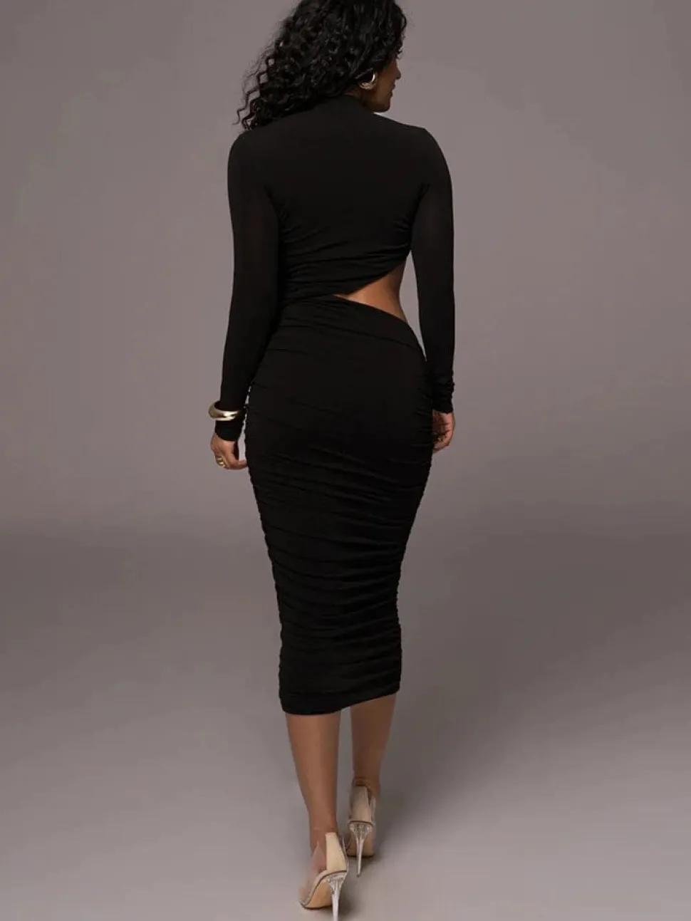 Robe de soirée chic midi à manche longue
