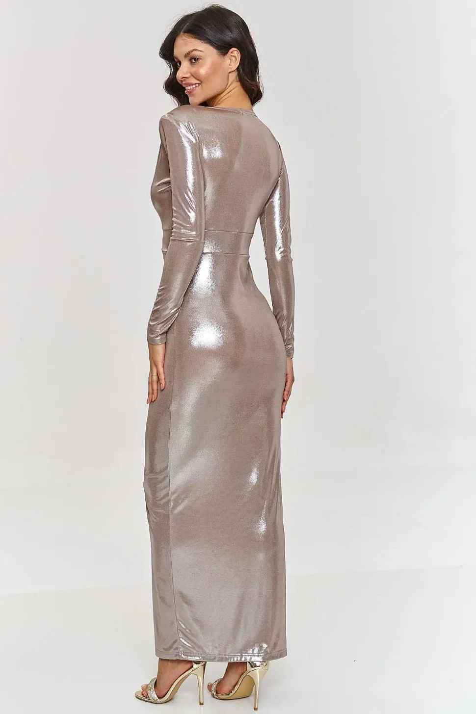 Robe de soirée chic métalisée longue fendue