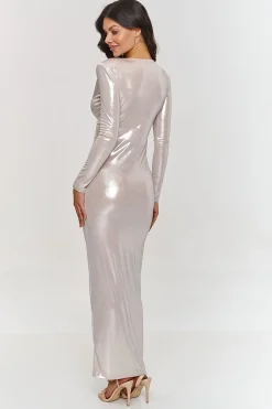 Robe de soirée chic métalisée longue fendue