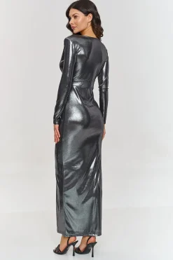 Robe de soirée chic métalisée longue fendue