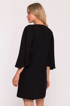 Robe de soirée courte noire manches longues amples