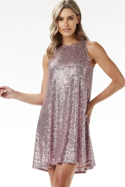 Robe de soirée courte pailletée sans manches